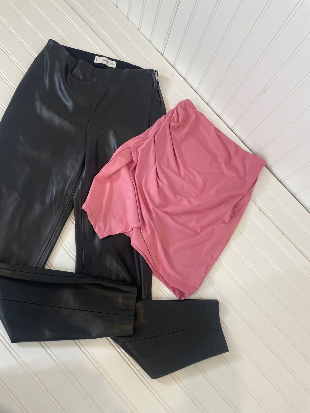 Superdown & Mango Faux Leather Pants & Ruched Faux Wrap Mini Skirt Bundle Sz XS